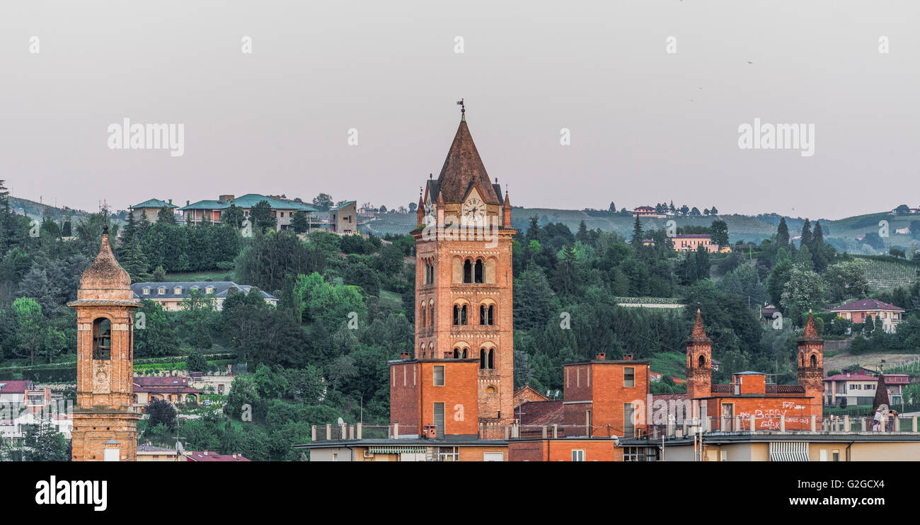 Alba cathedral and centre, Langhe hills Stock Photo