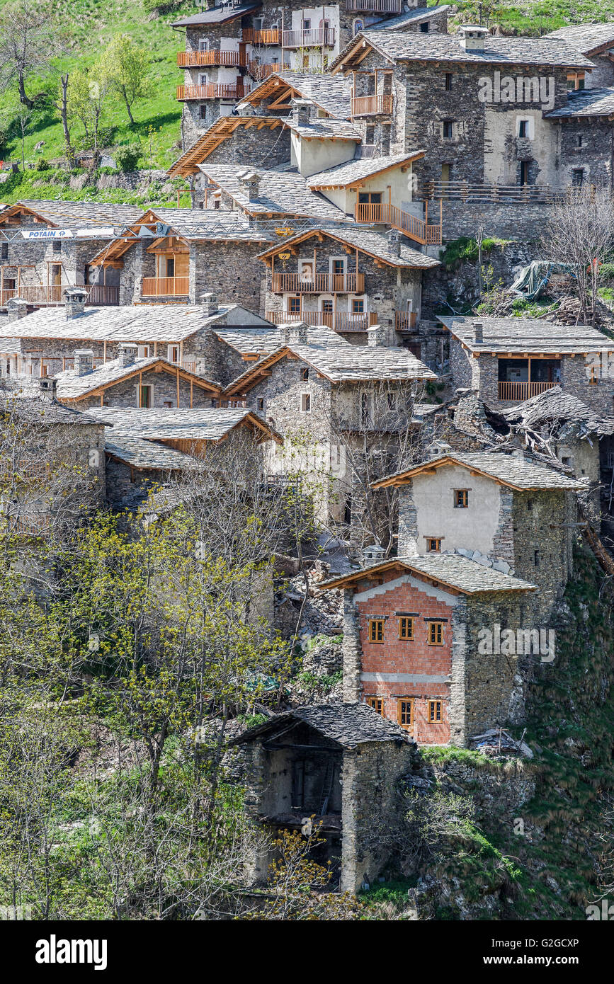 Borgata Valliera, Castelmagno, Piedmont, Italy Stock Photo