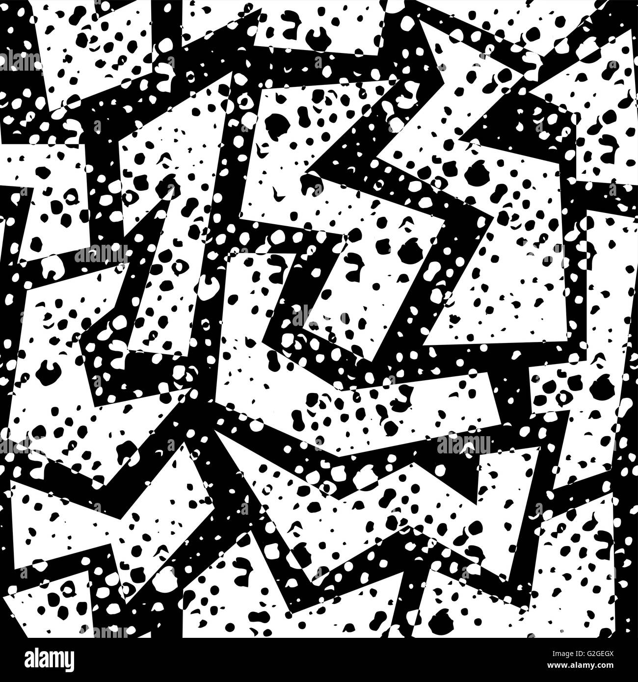 Black and white retro 80s seamless pattern with geometric shapes, grunge texture in memphis fashion style. Ideal for web backgro Stock Vector