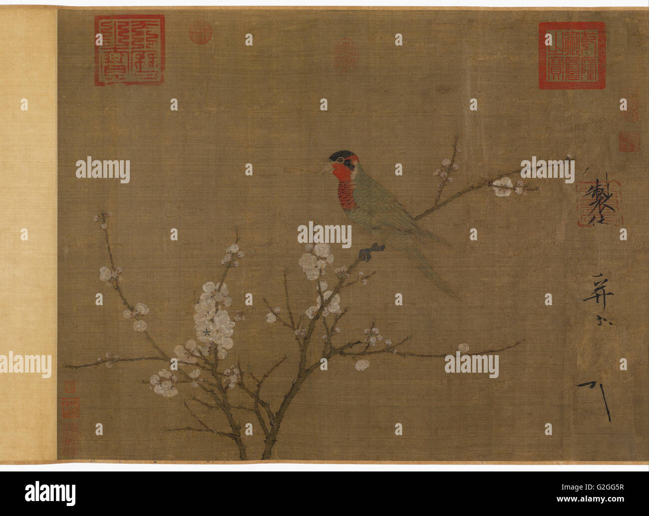 Emperor Huizong - Five-colored parakeet on a blossoming apricot tree - Museum of Fine Arts, Boston Stock Photo