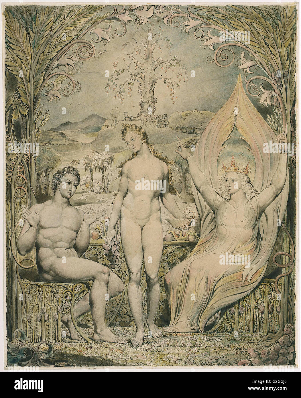 William Blake - The Archangel Raphael with Adam and Eve (Illustration to Milton's Paradise - Museum of Fine Arts, Boston Stock Photo