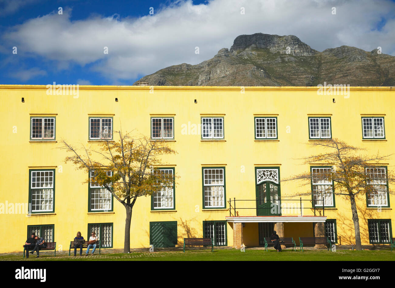 People sitting in courtyard inside Castle of Good Hope, City Bowl, Cape Town, Western Cape, South Africa Stock Photo