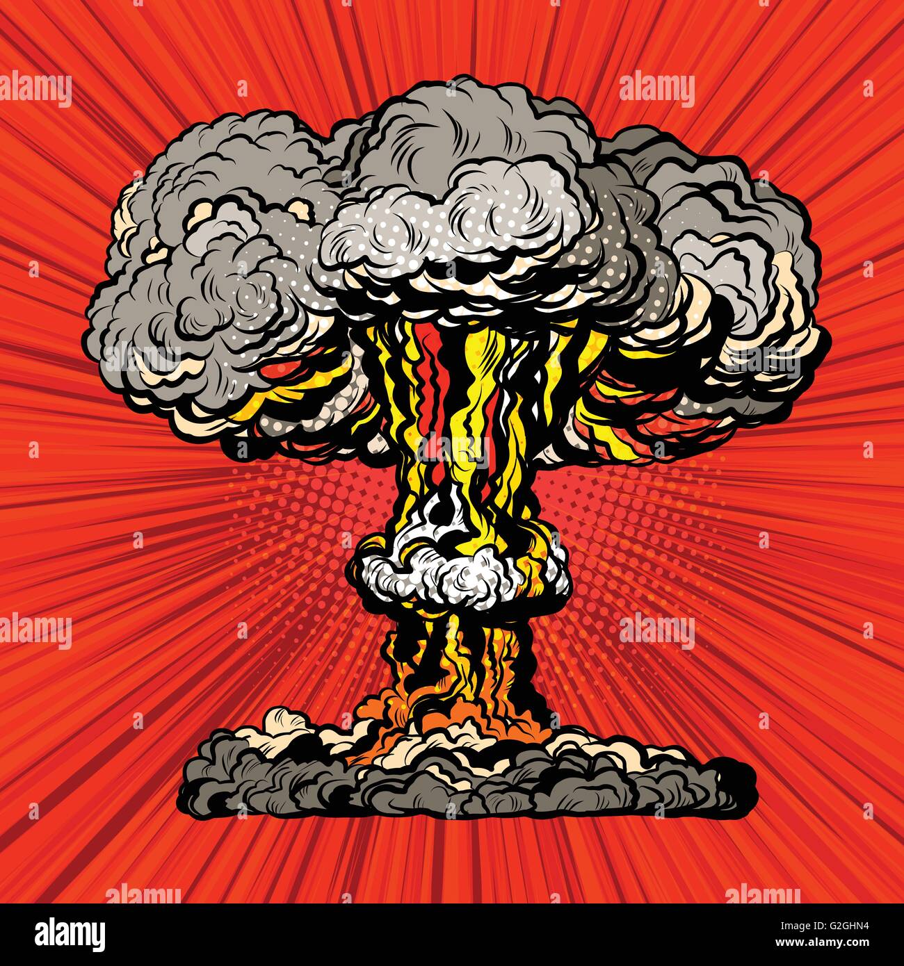 Nuclear explosion radioactive mushroom pop art Stock Vector