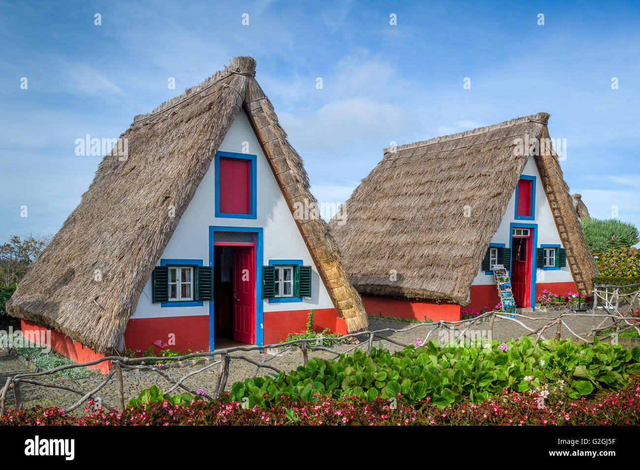 Old traditional Madeira explorer's houses - the symbol of island Stock Photo