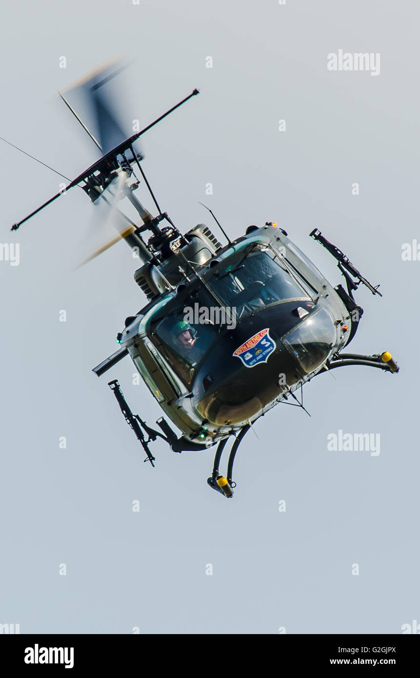 Bell UH-1 or ‘Huey’ is one of the most famous helicopters in the world, especially from its service in the Vietnam war. Owned by MSS Holdings Stock Photo