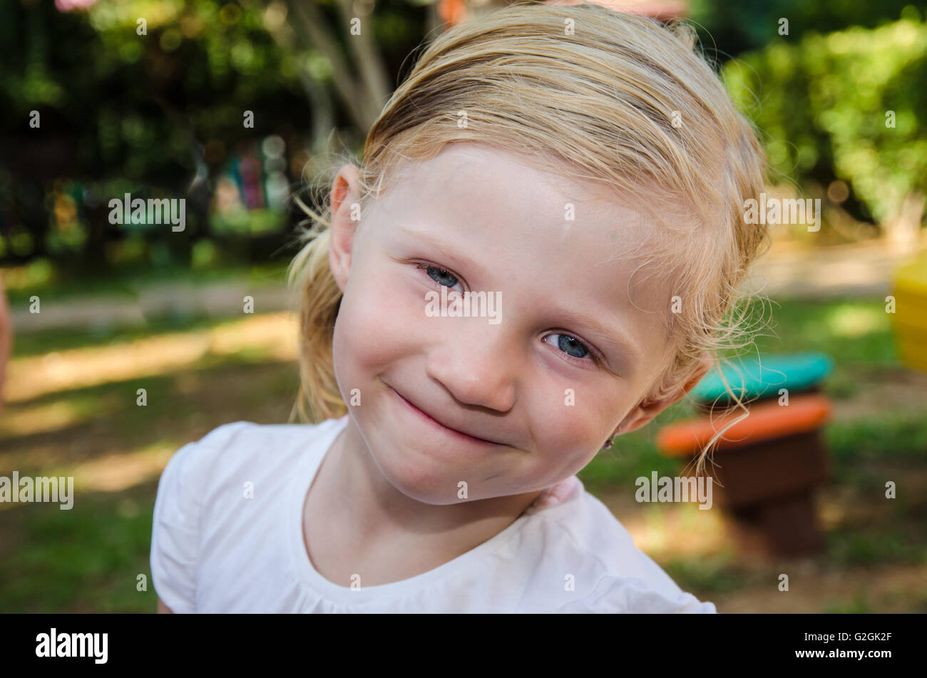 beautiful blond girl smiling image Stock Photo