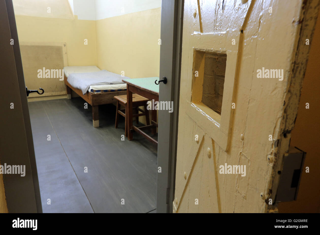 Prison cell at the Stasi museum of the former Secret Police Headquarters in Leipzig, Germany Stock Photo