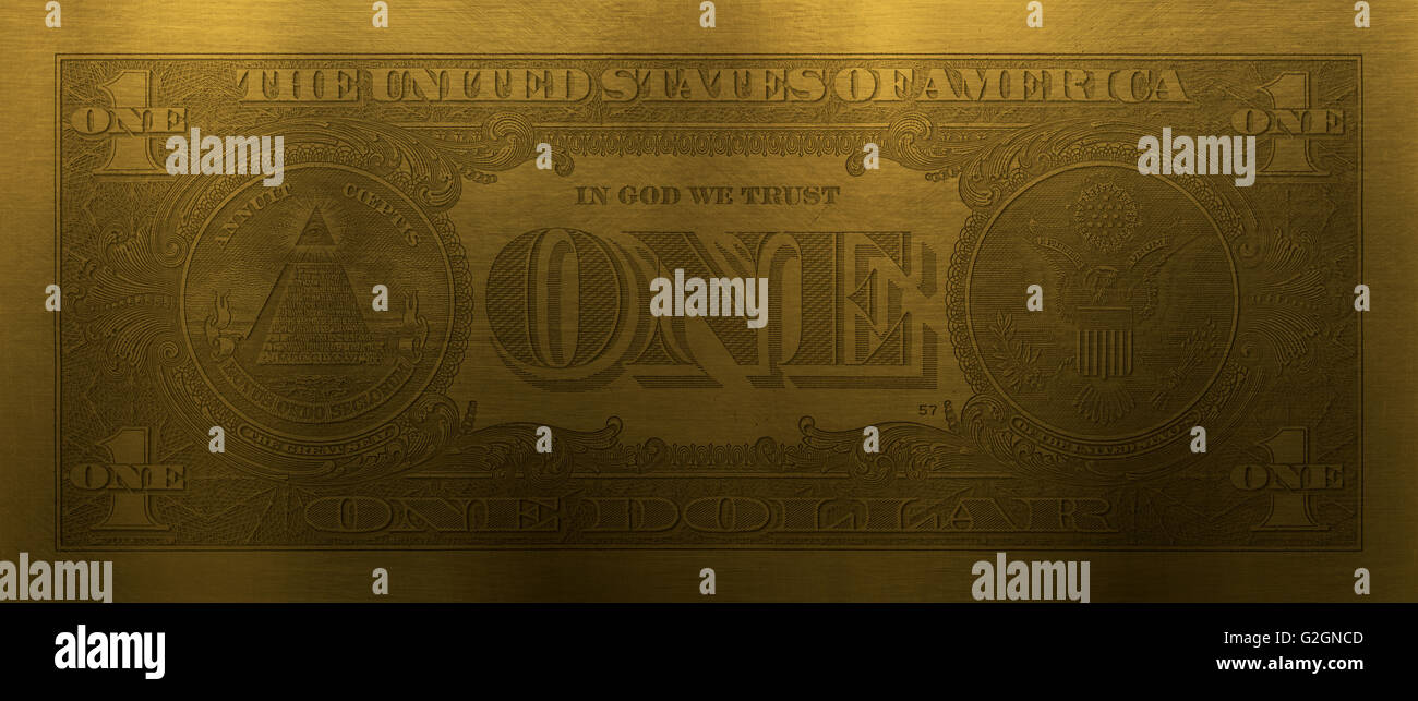 Golden One Dollar Bill (reverse) Stock Photo