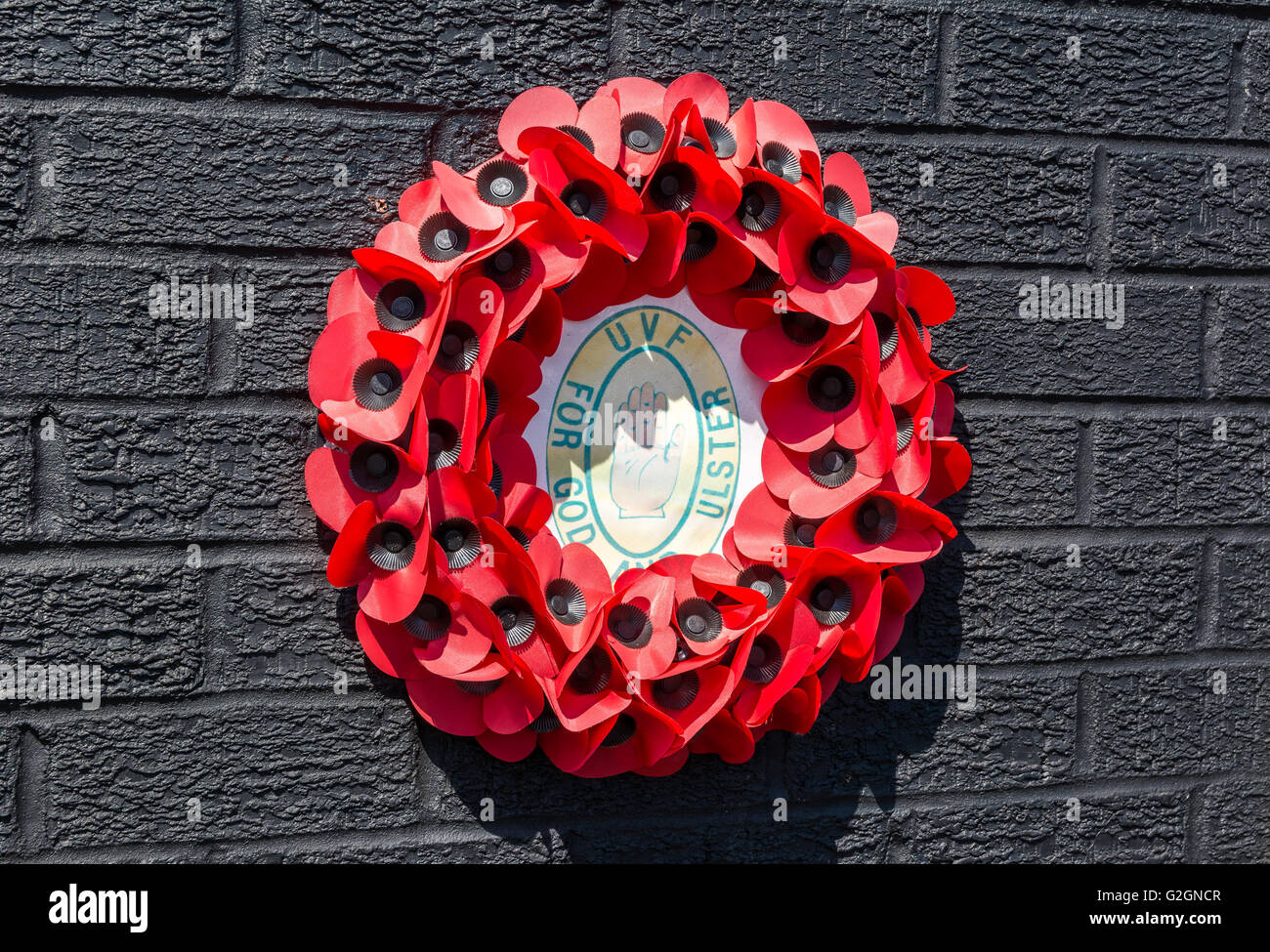 UVF poppy wreath in Orangefield area of East Belfast. Stock Photo