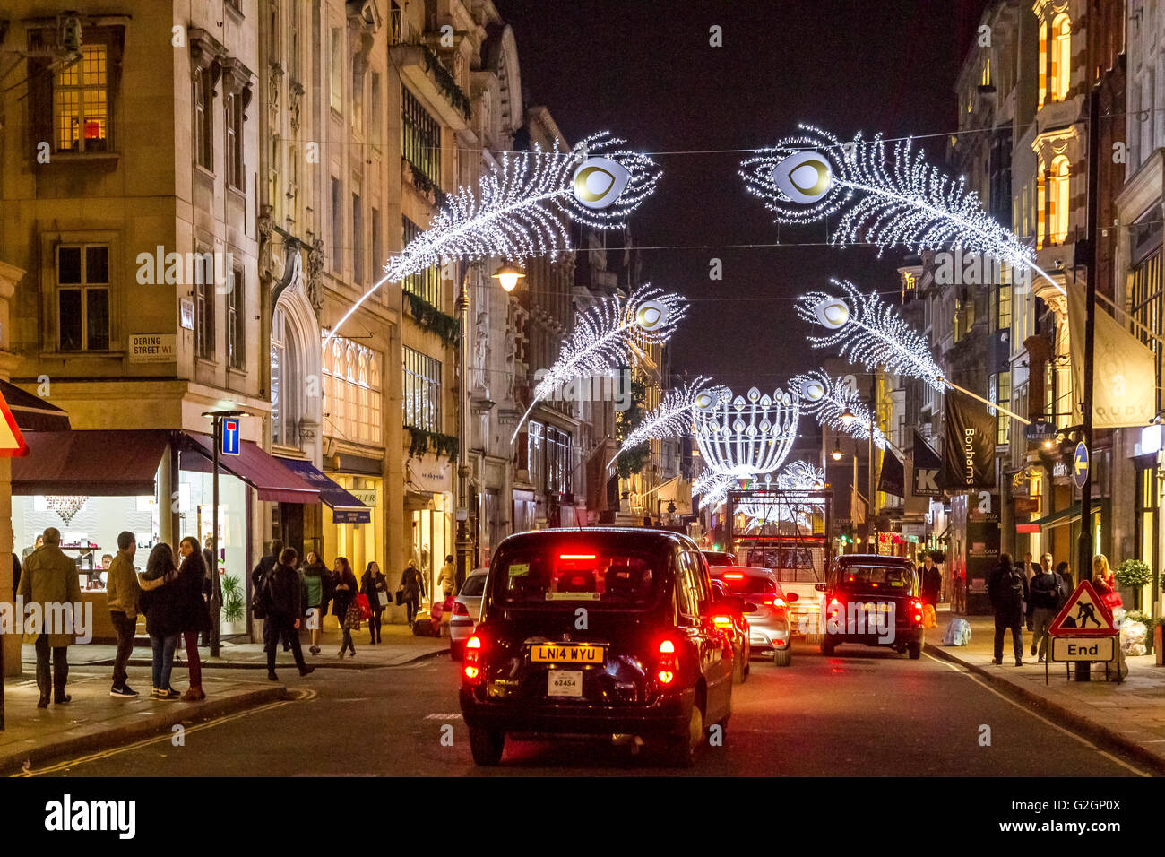Bond St Christmas Lights in The West End of London, bustling with Christmas shoppers,London,UK Stock Photo