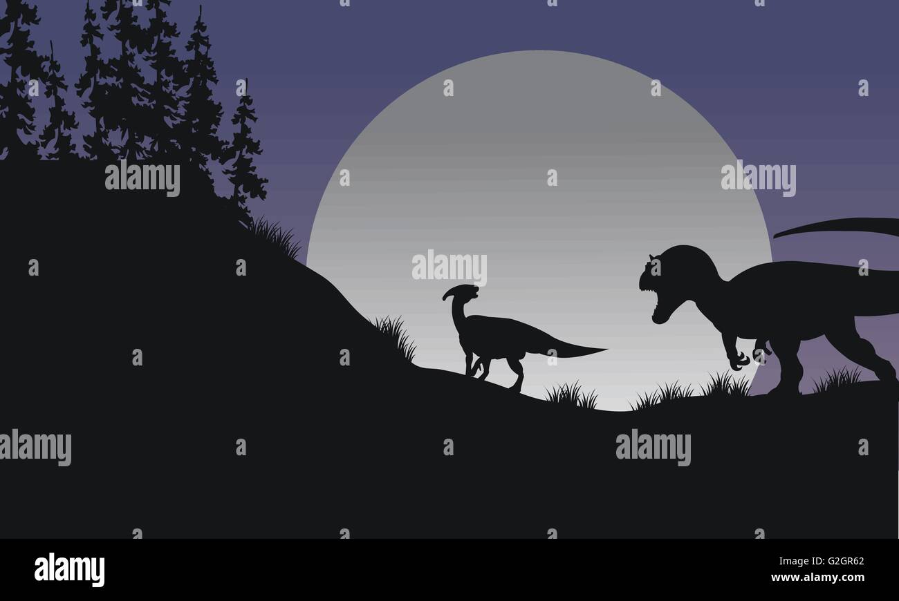 Silhouette of Parasaurolophus and Allosaurus Stock Vector Image & Art ...