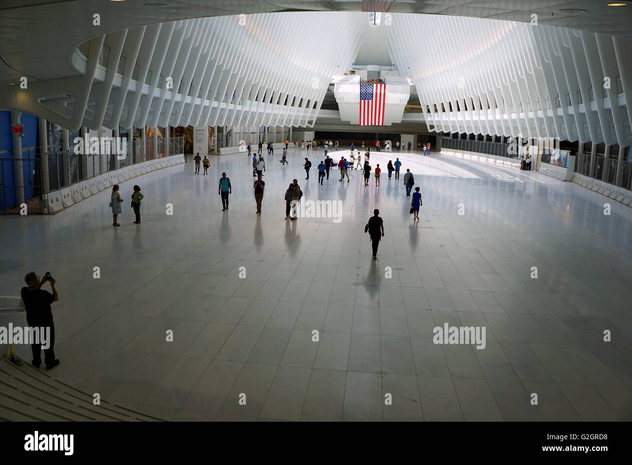 Spectators Admiring the Interior of the Oculus Transportation Hub, World Trade Center, New York City, NY, USA Stock Photo