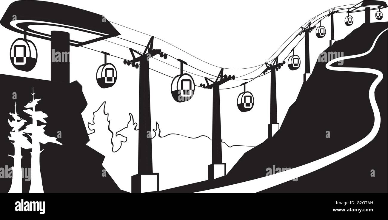 Gondola lift with stations - vector illustration Stock Vector