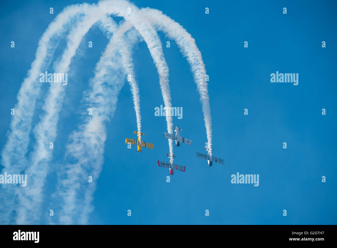 Four aircraft flying in formation at the Lowveld Airshow Stock Photo