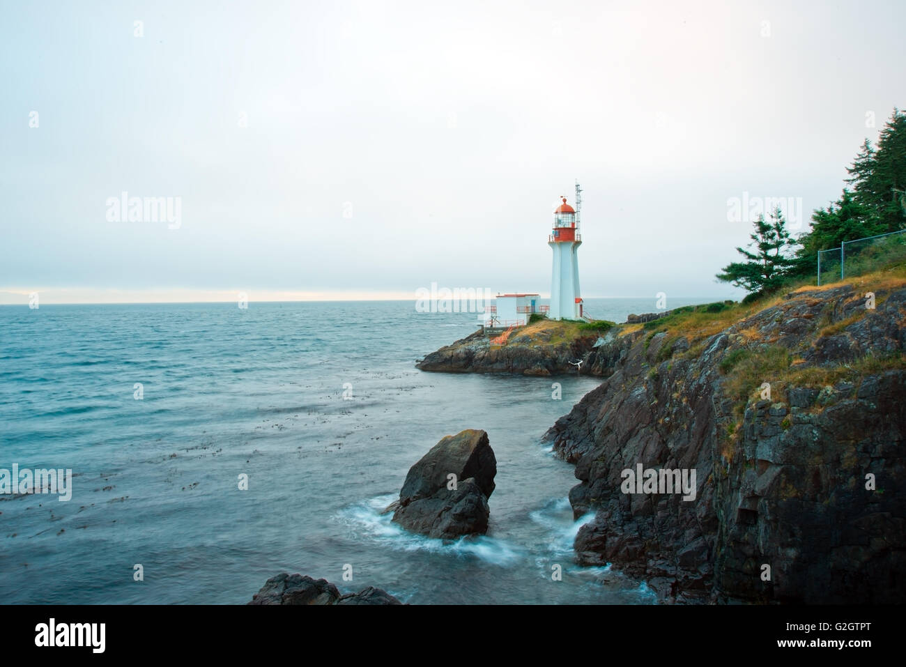 Historic Sheringham Point Lighthouse in Shirley, Vancouver Island Stock