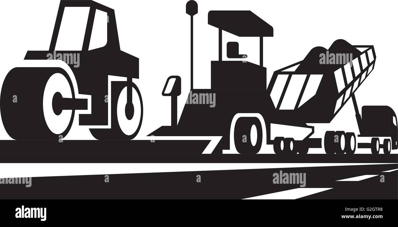 Asphalting of roads, streets and highways - vector illustration Stock Vector