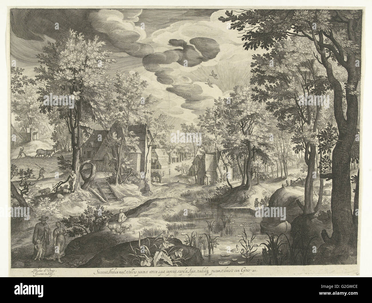 Landscape with Hagar and Ishmael, Germany, Nicolaes de Bruyn, 1581 - 1656 Stock Photo