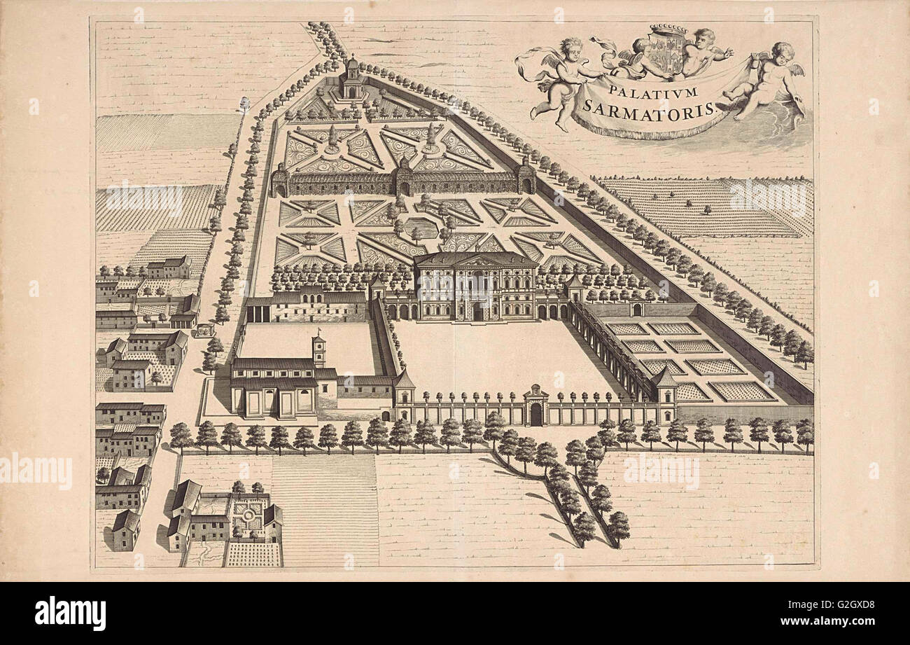 View of a country retreat, Jan Luyken, Caspar Luyken, 1725 Stock Photo