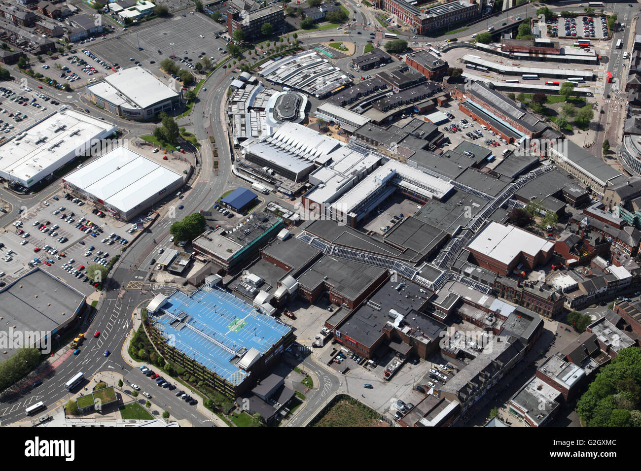 Aerial View Of Bury Town Centre Lancashire Uk G2GXMC 