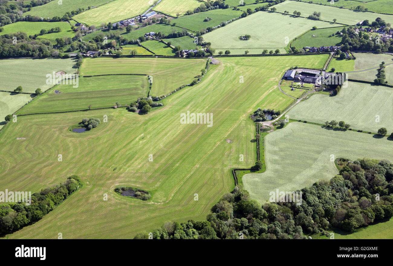 aerial view of Hoghton Airfield also known as Higher Barn Farm Airfield near Preston, Lancashire, UK Stock Photo