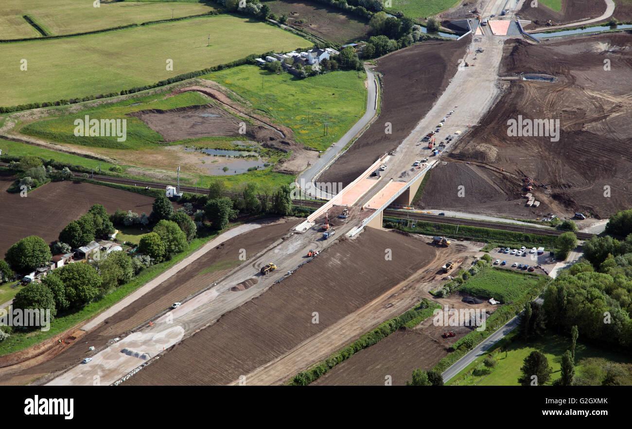 aerial view of a bridge under construction on the Heysham M6 link road, Lancashire, UK Stock Photo