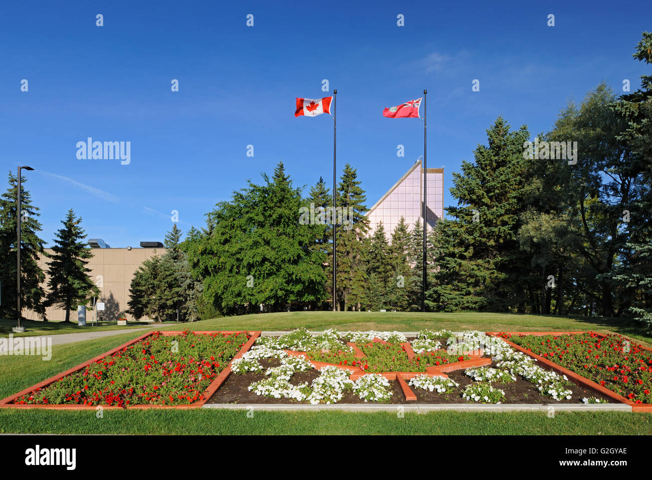Royal Canadian Mint with flower gardens Winnipeg Manitoba Canada Stock Photo