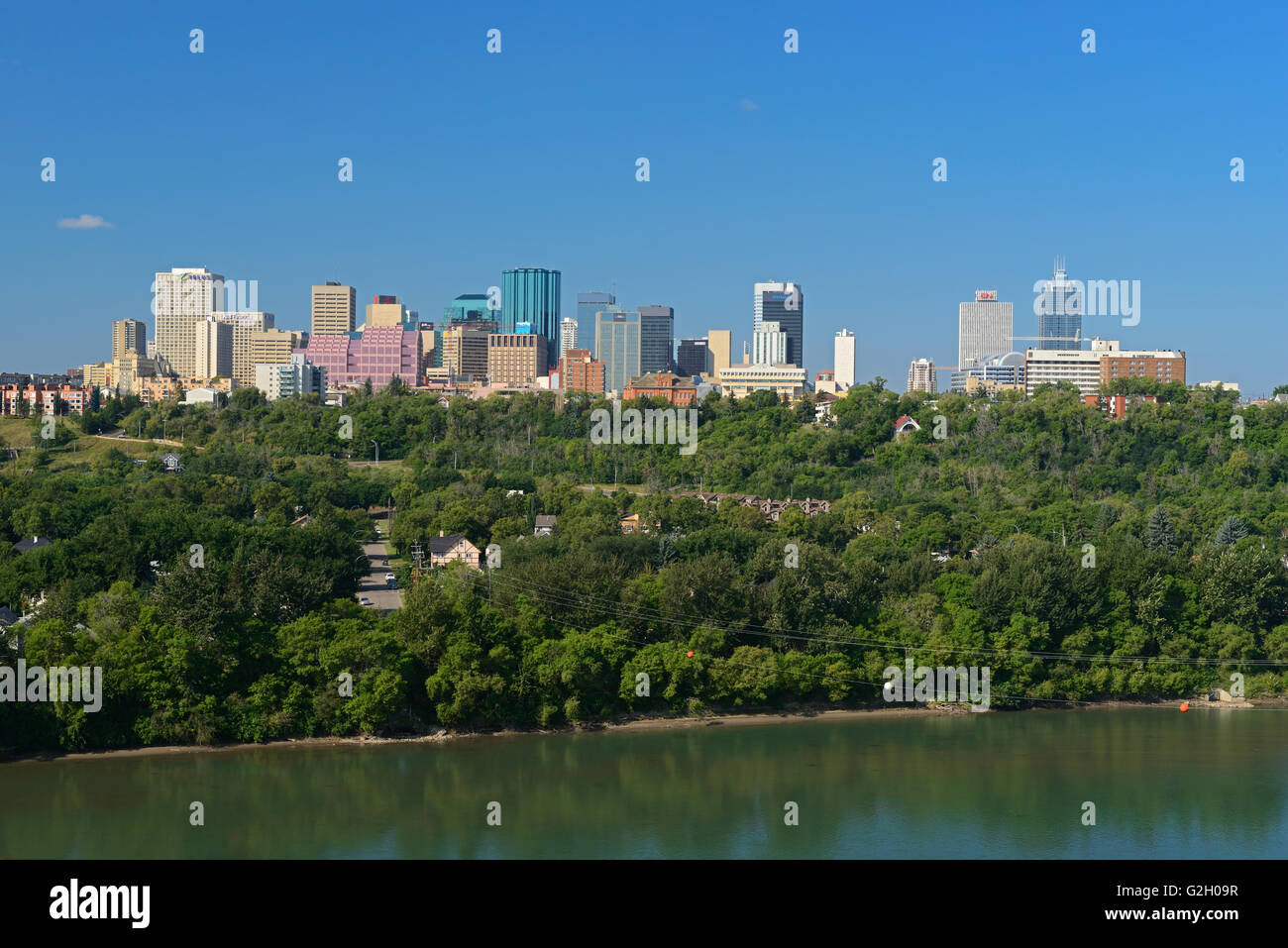 Edmonton skyline and North Saskatchewan River looking westerly Edmonton Alberta Canada Stock Photo