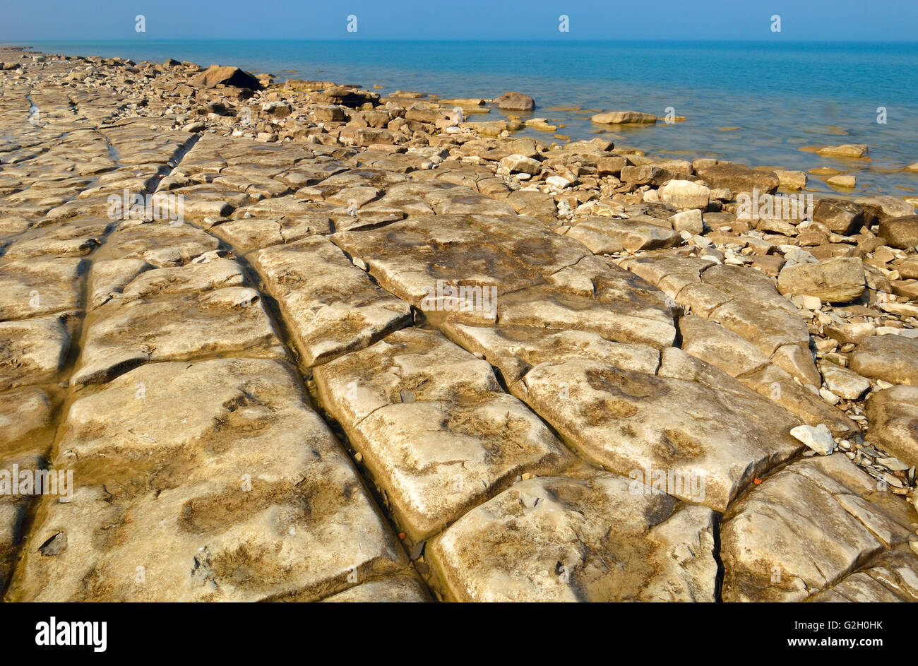 Limestone rock on shore of Bay. Lake Huron Craigleith Ontario