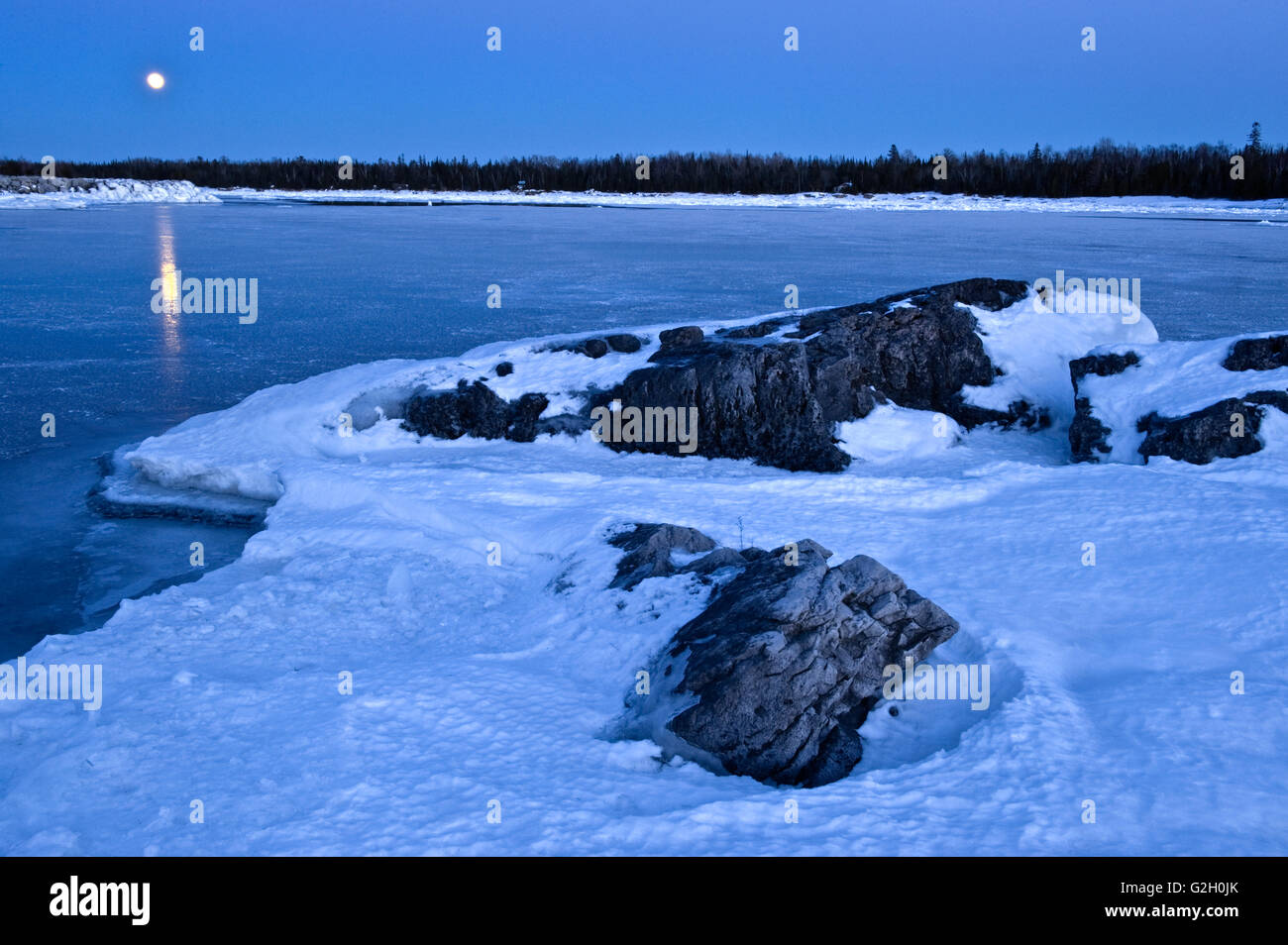 Full moon rising over Lake Huron. South Baymouth. Manitoulin Island Ontario Canada Stock Photo