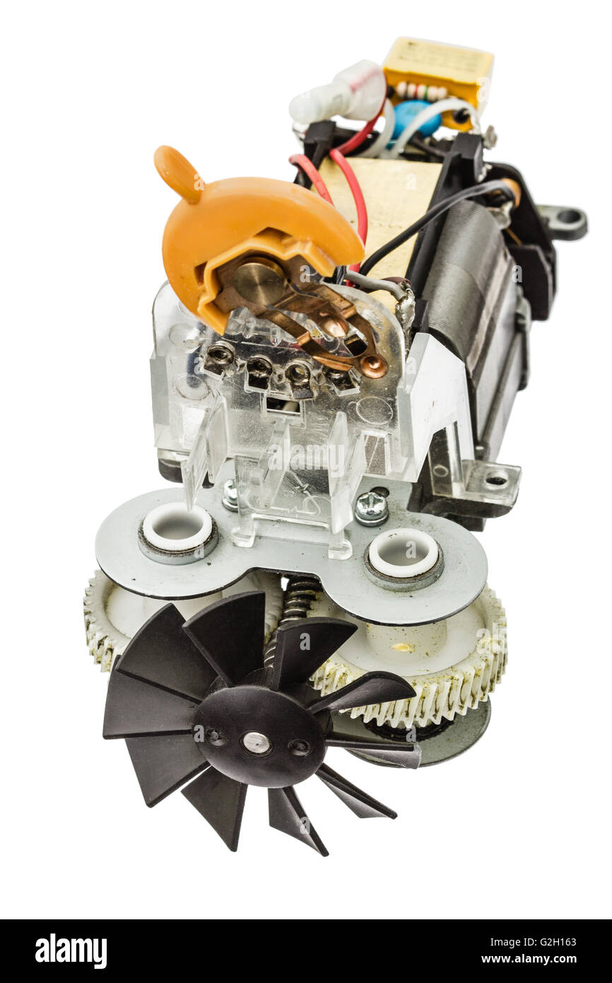 Small electric motor with fan, isolated on white background Stock Photo