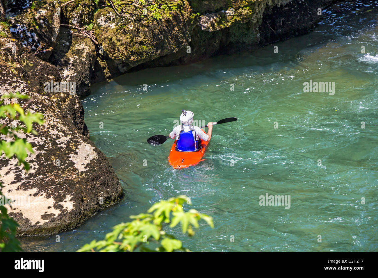 Kayaking in white water, blurred motion Stock Photo