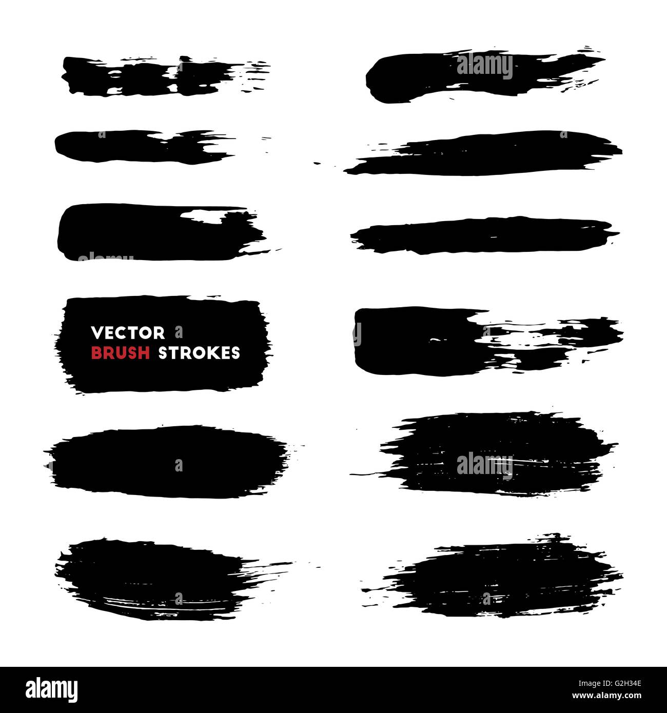 Vector illustration of brush strokes collection. Grunge brushstrokes set. Paint stains. Different grunge black brush strokes ove Stock Vector