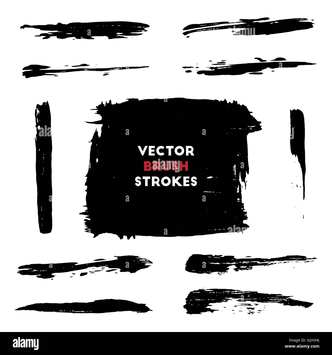 Vector illustration of brush strokes collection. Grunge brushstrokes set. Paint stains. Different grunge black brush strokes Stock Vector