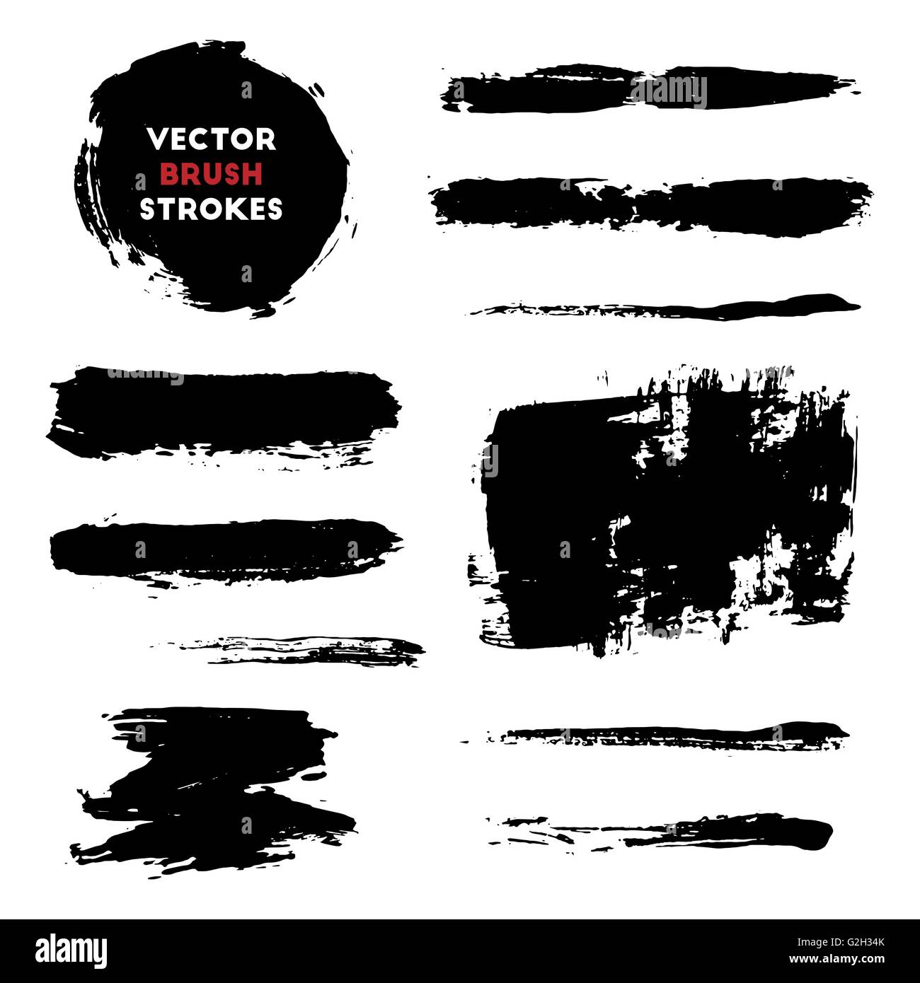 Vector illustration of brush strokes collection. Grunge brushstrokes set. Paint stains. Different grunge black brush strokes Stock Vector