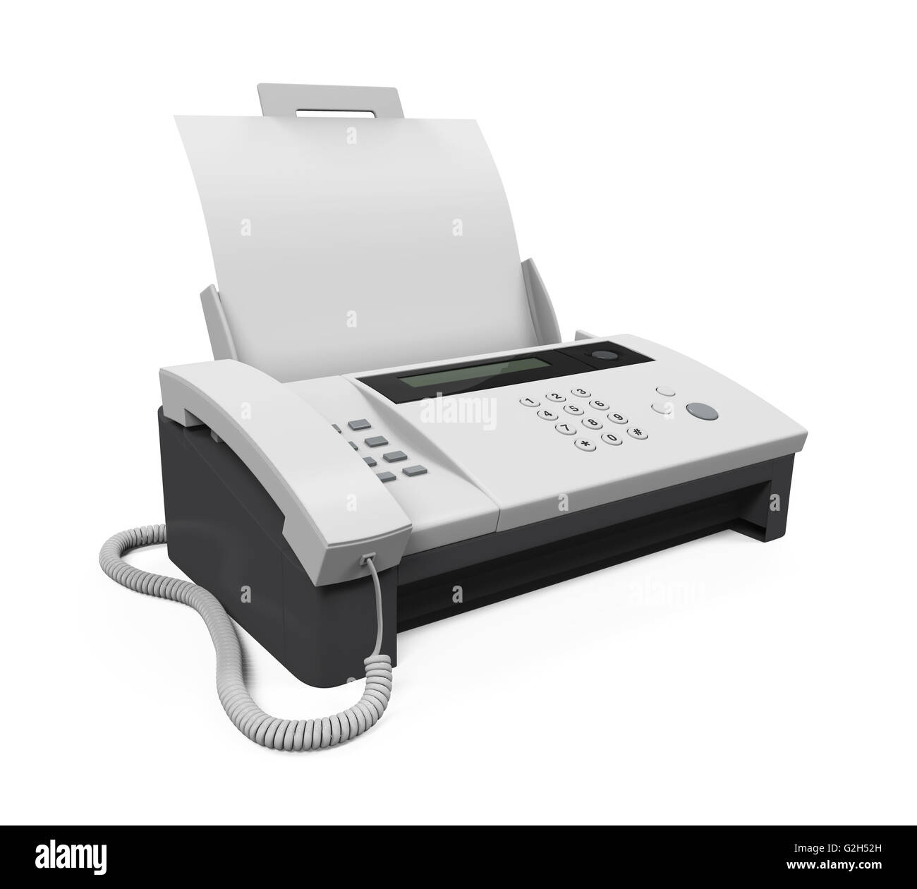 Fax Machine with Paper isolated on white background. 3D render Stock
