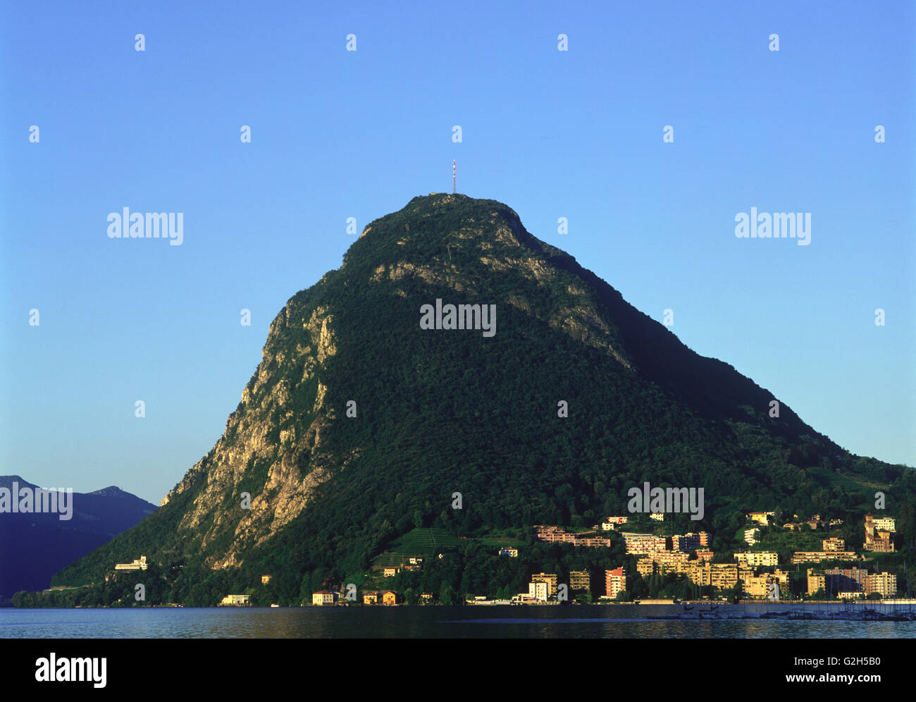 Switzerland, The Ticino, Lake Lugano, Mount San Salvatore. Stock Photo