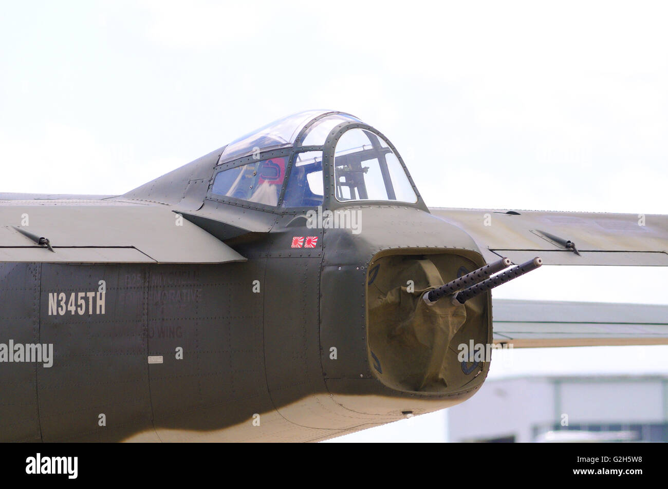 A gun turret on a World War II era Mitchell B25 light bomber Stock