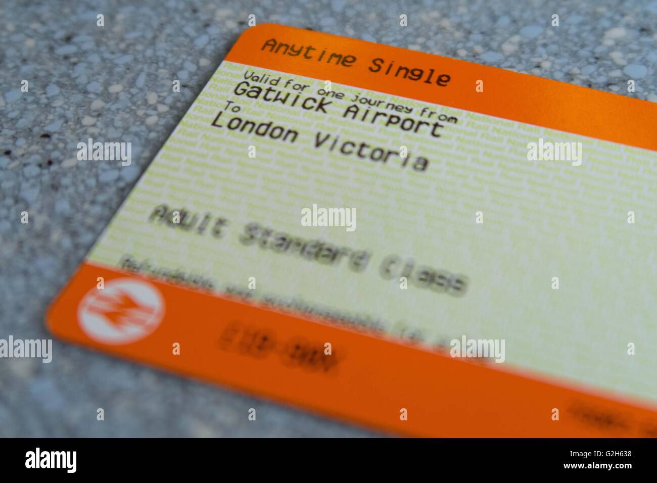 A National Rail Ticket from Gatwick Airport to London Victoria, Gatwick Express, London Stock Photo