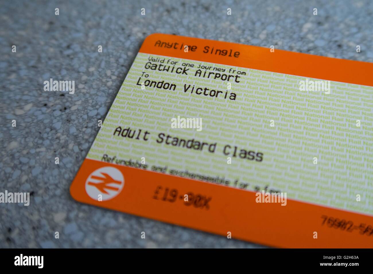 A National Rail Ticket from Gatwick Airport to London Victoria, Gatwick Express, London Stock Photo