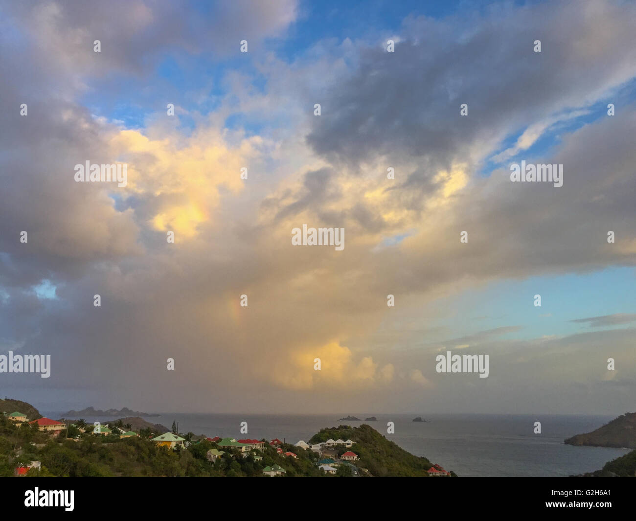 beautiful sky with clouds over Flammands Beach, St Barts Stock Photo
