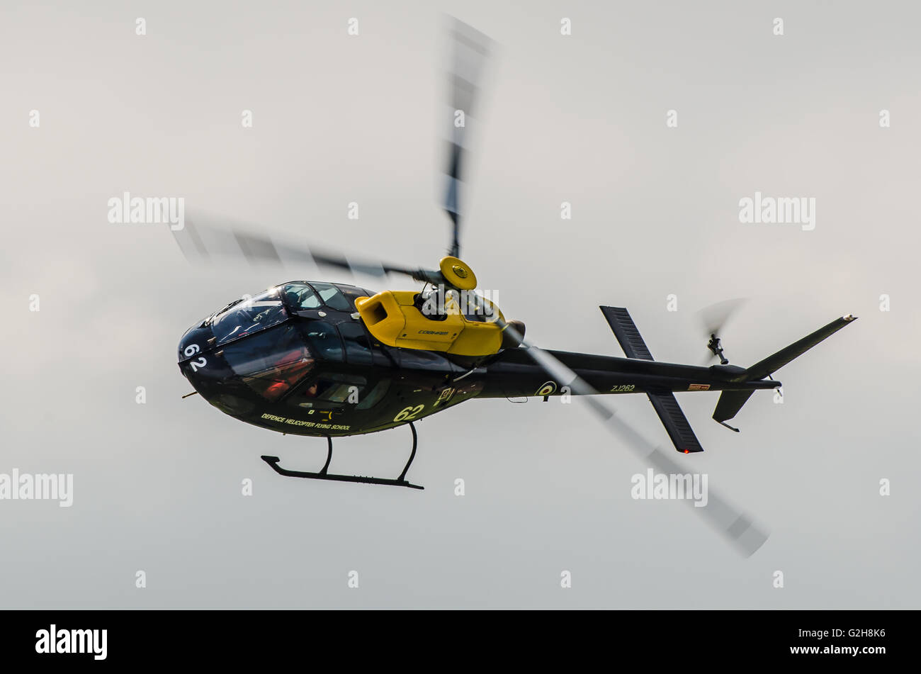 Eurocopter AS350 Écureuil (Squirrel) is a single-engine light helicopter used by the UK's Defence Helicopter Flying School Stock Photo