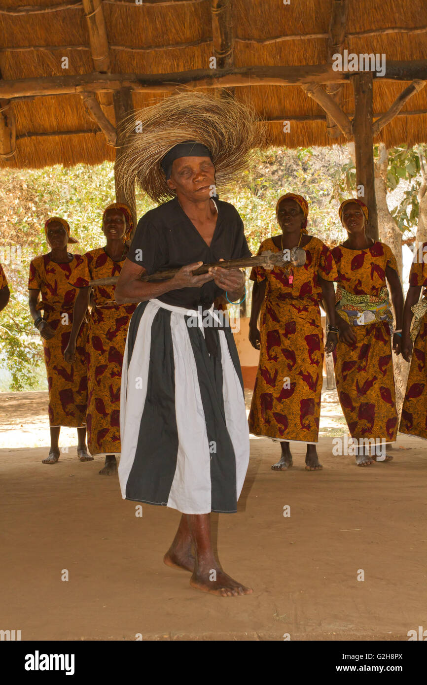 Traditional African Goba dancing at the Chiawa Cultural Village on the Zambezi River in Zambia, Africa Stock Photo
