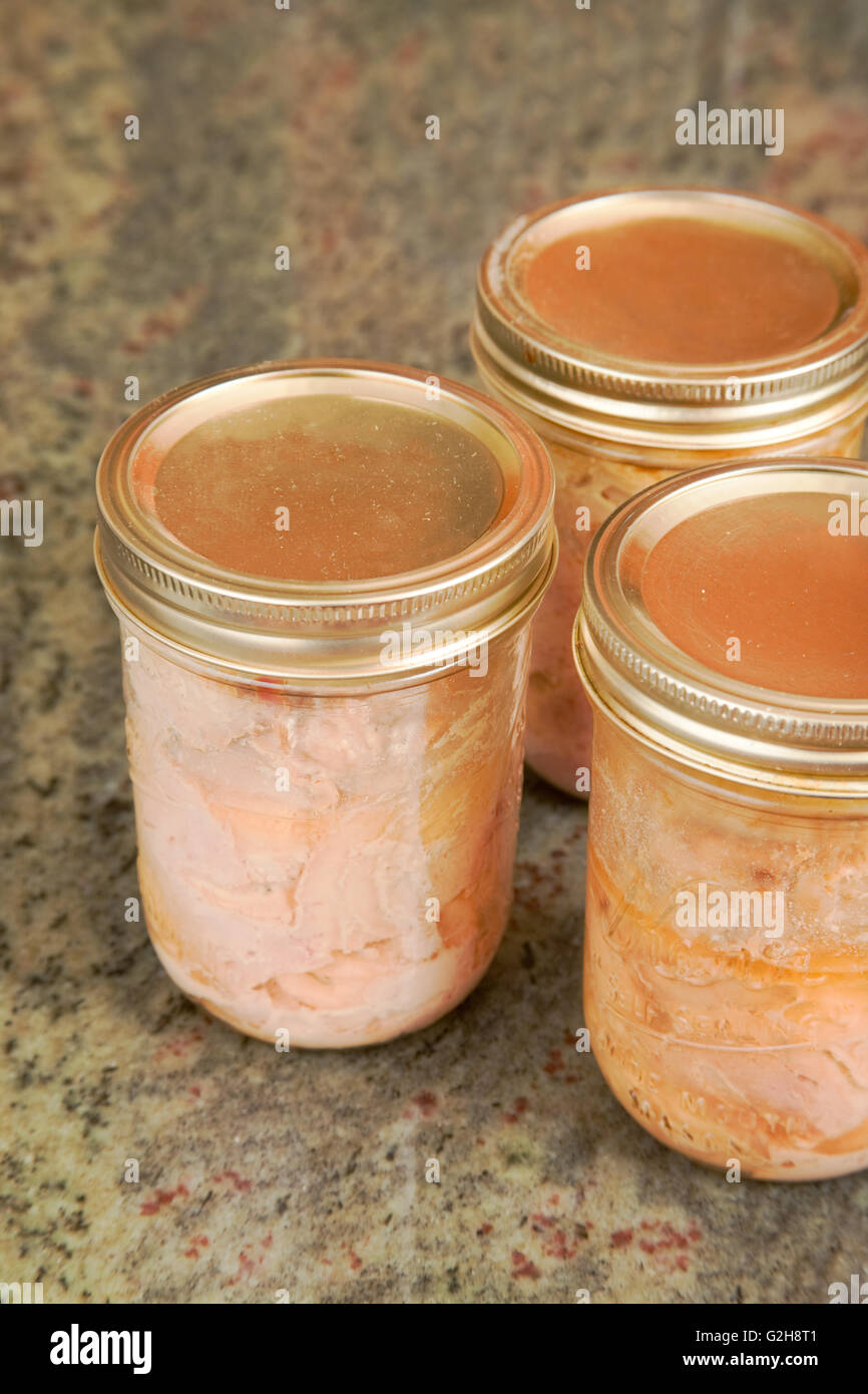 Jars of home canned tuna on a granite countertop Stock Photo Alamy