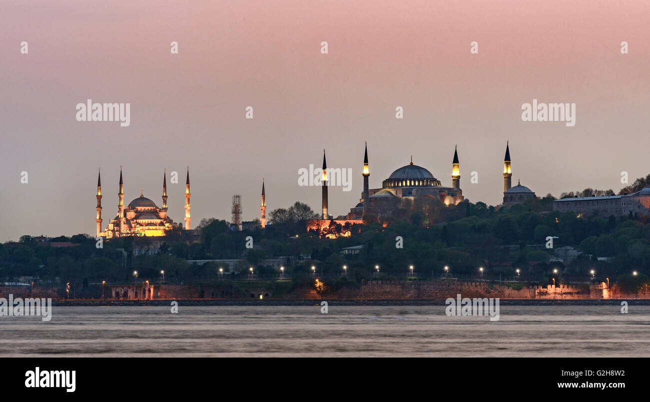 The distinctive and characteristic skyline of Istanbul encompasses the Hagia Sophia Stock Photo