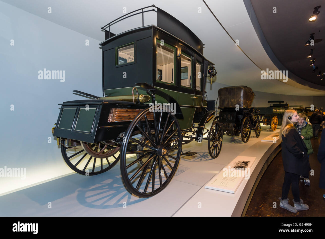 STUTTGART, GERMANY- MARCH 19, 2016: The first bus Benz Omnibus (Benz motorized bus), 1895. Mercedes-Benz Museum. Stock Photo