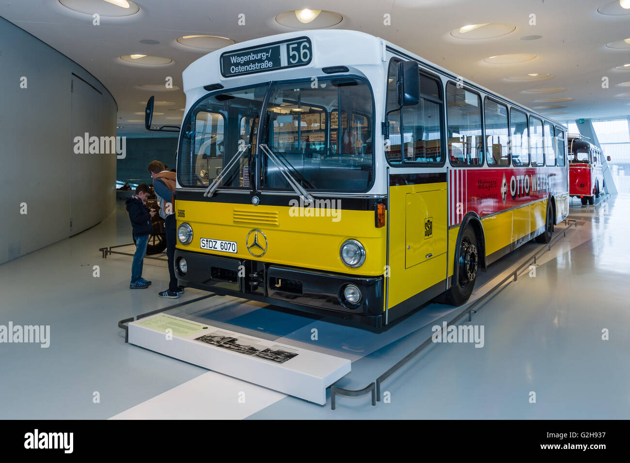 STUTTGART, GERMANY- MARCH 19, 2016: The standard regular-service bus Mercedes-Benz 0305, 1980. Mercedes-Benz Museum. Stock Photo