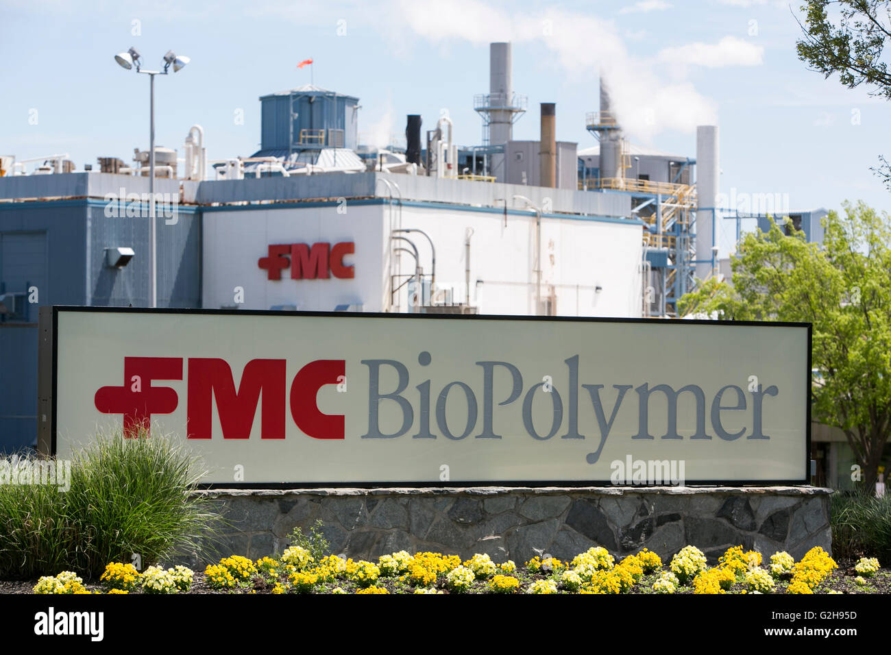 A logo sign outside of a FMC Corporation BioPolymer plant in Newark, Delaware on May 8, 2016. Stock Photo
