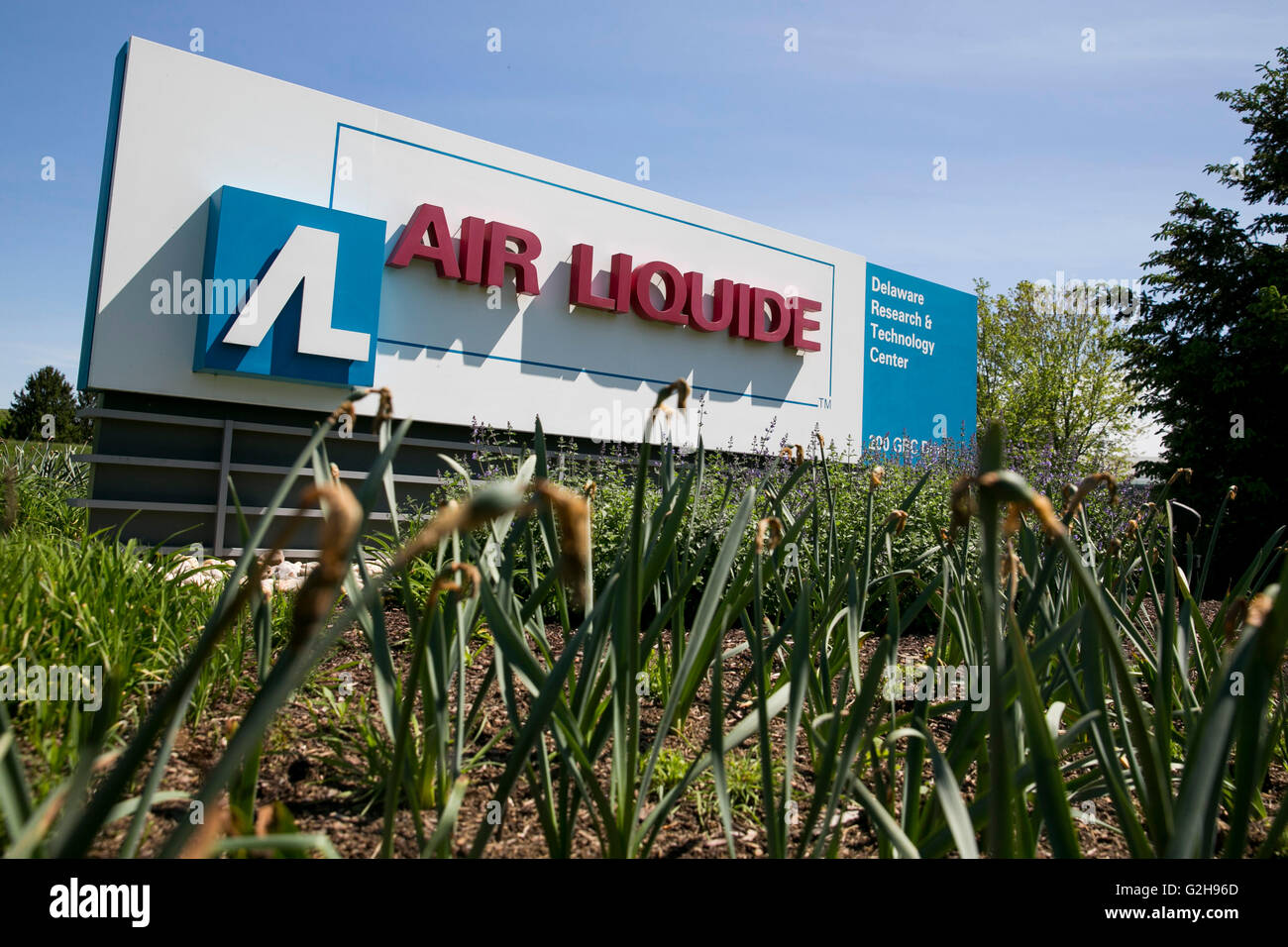A logo sign outside of a facility occupied by Air Liquide in Newark, Delaware on May 8, 2016. Stock Photo