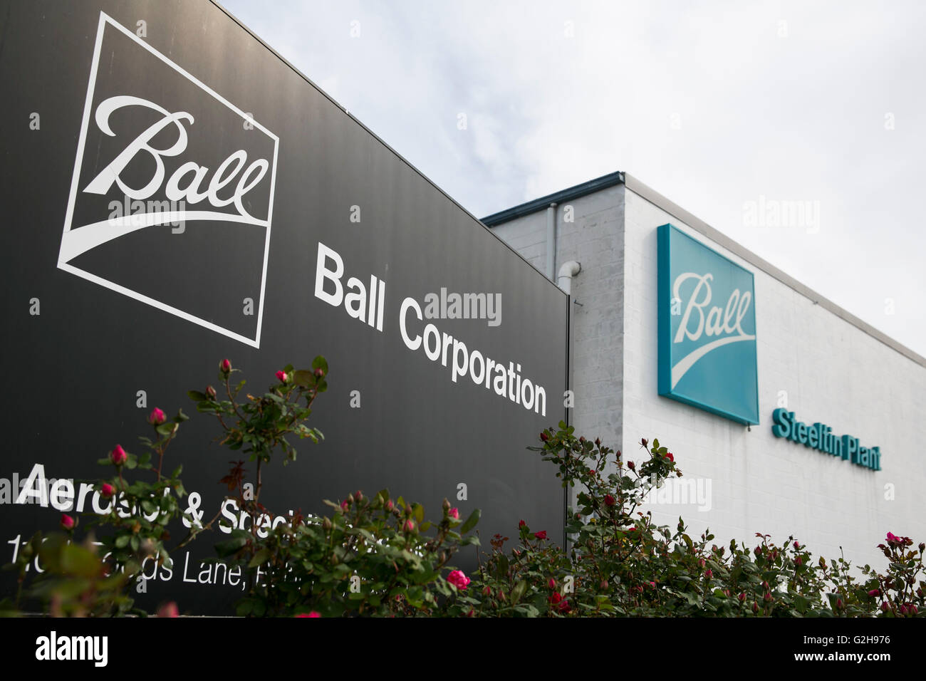 A logo sign outside of a facility occupied by the Ball Corporation in Rosedale, Maryland on May 8, 2016. Stock Photo