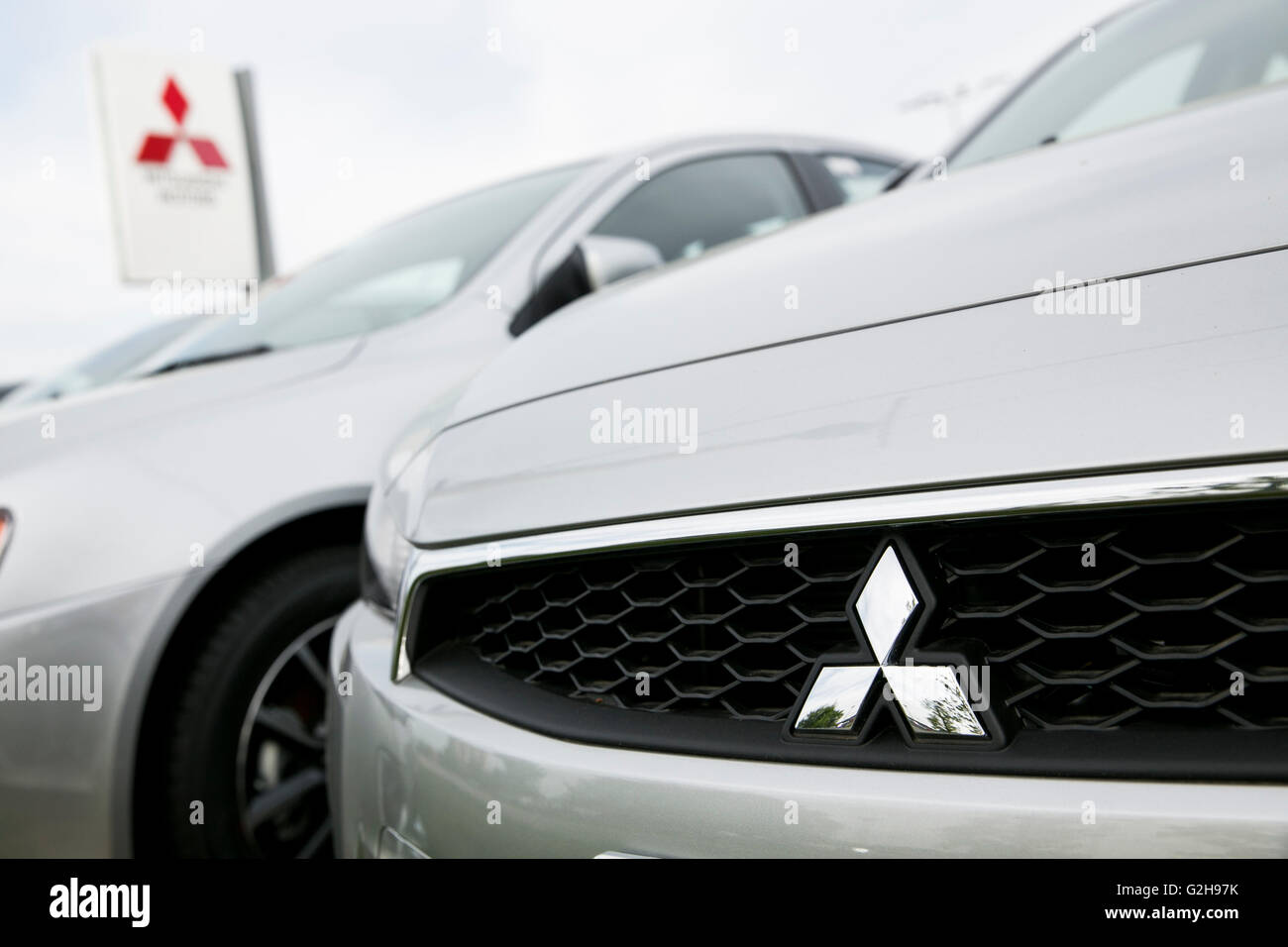 Mitsubishi cars on a dealer lot in Glen Burnie, Maryland on May 8, 2016. Stock Photo